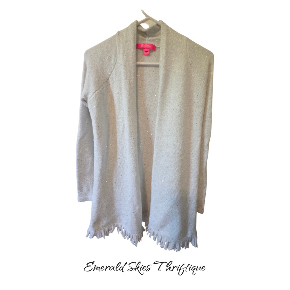 Lilly Pulitzer Tatum Sequin Cardigan Sweater Coconut XXS Gray Silver Free ship